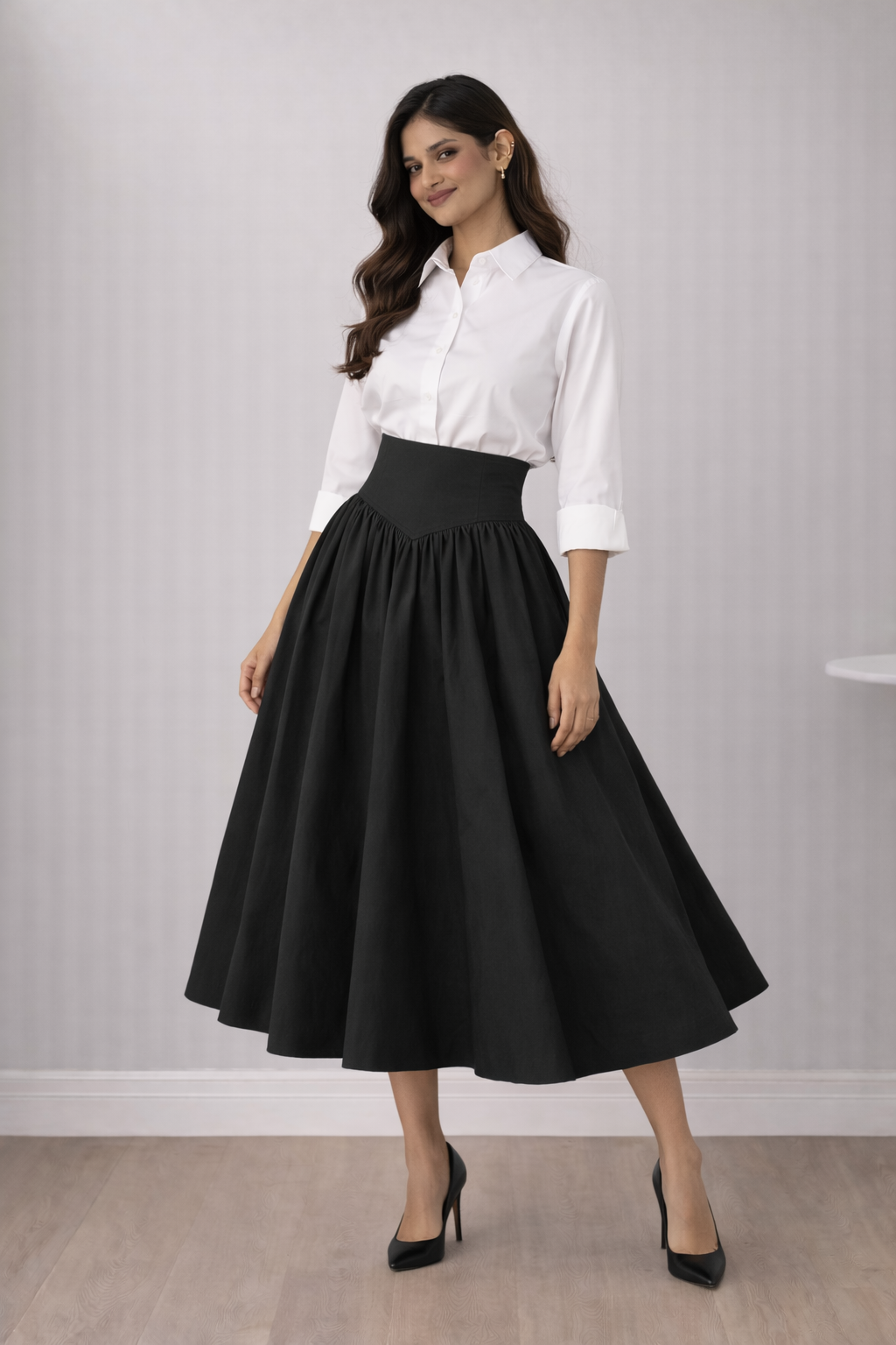 Women’s High Waist Flared Midi Skirt – Elegant Office & Casual Skirt