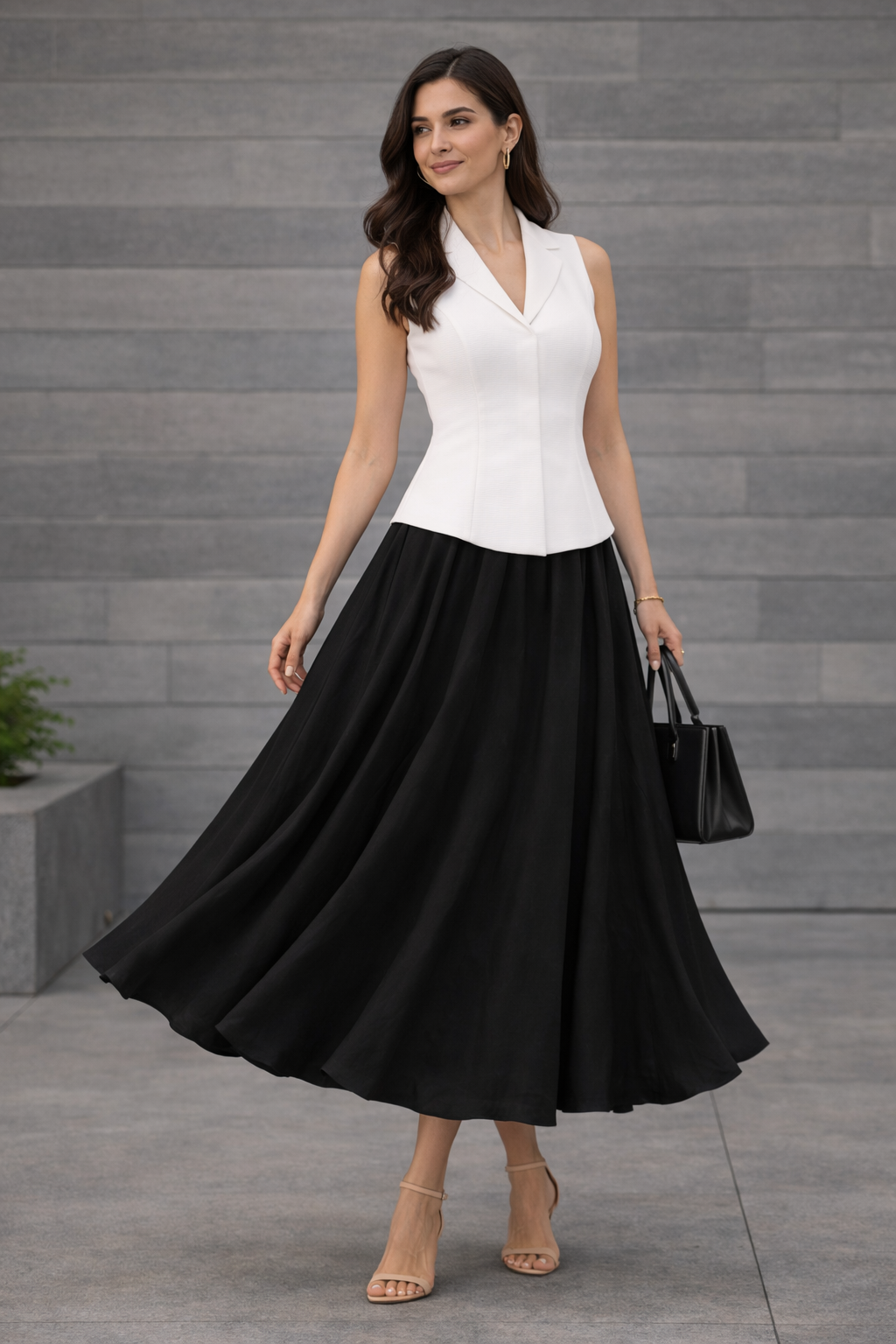 White Sleeveless Tailored Peplum Top for Women