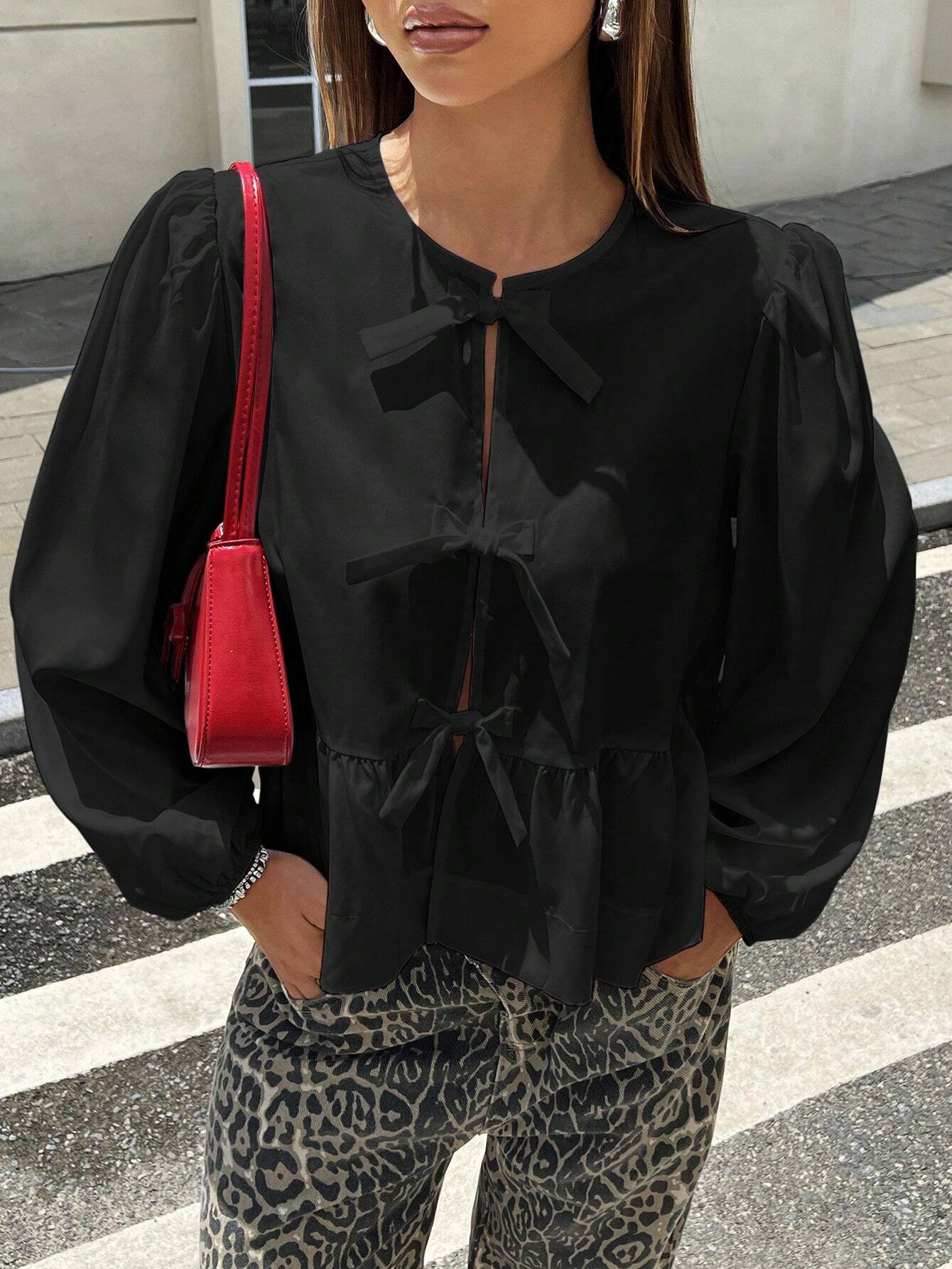 Women Front Bow Short Top