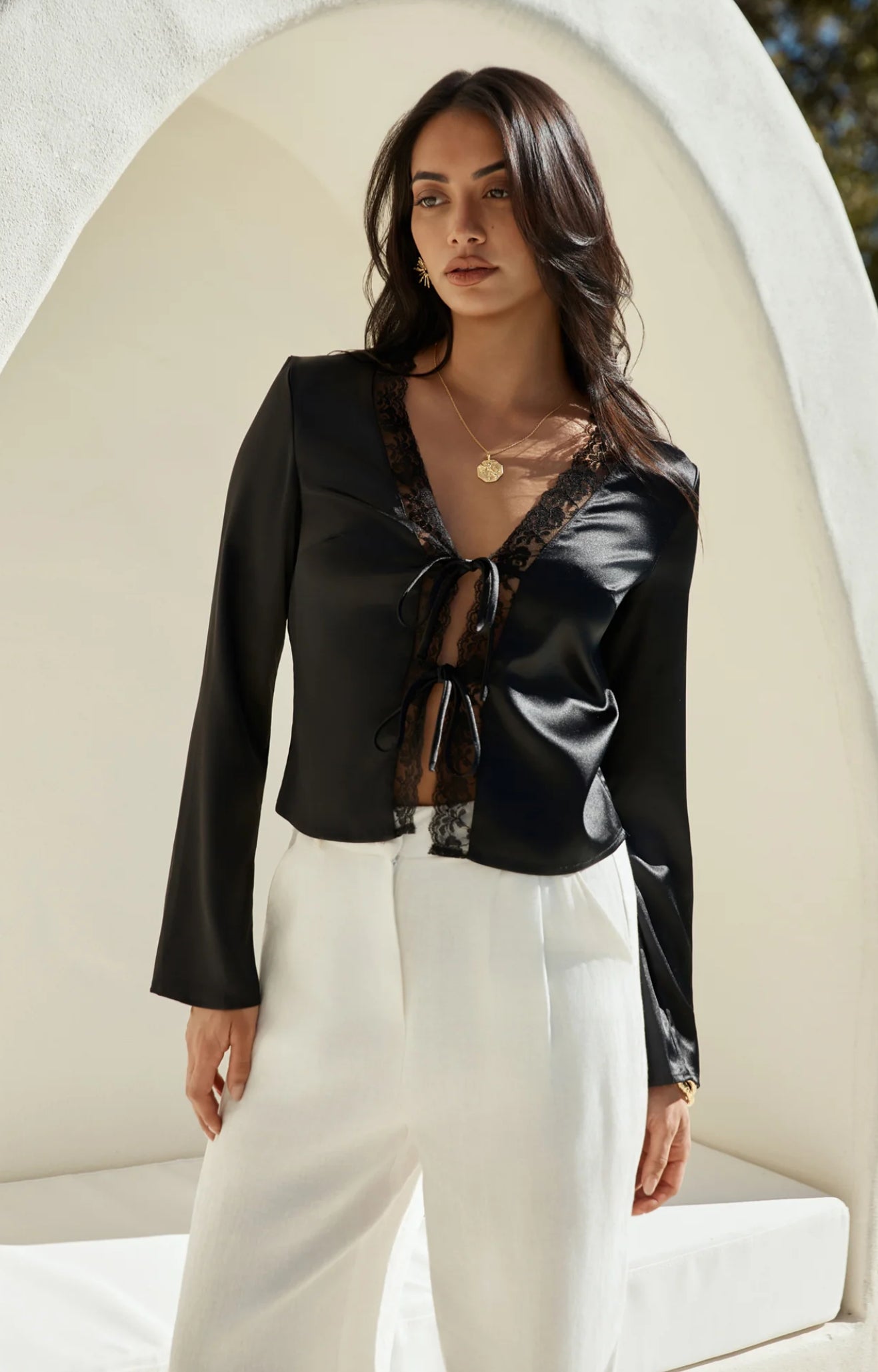 Black Satin lace top