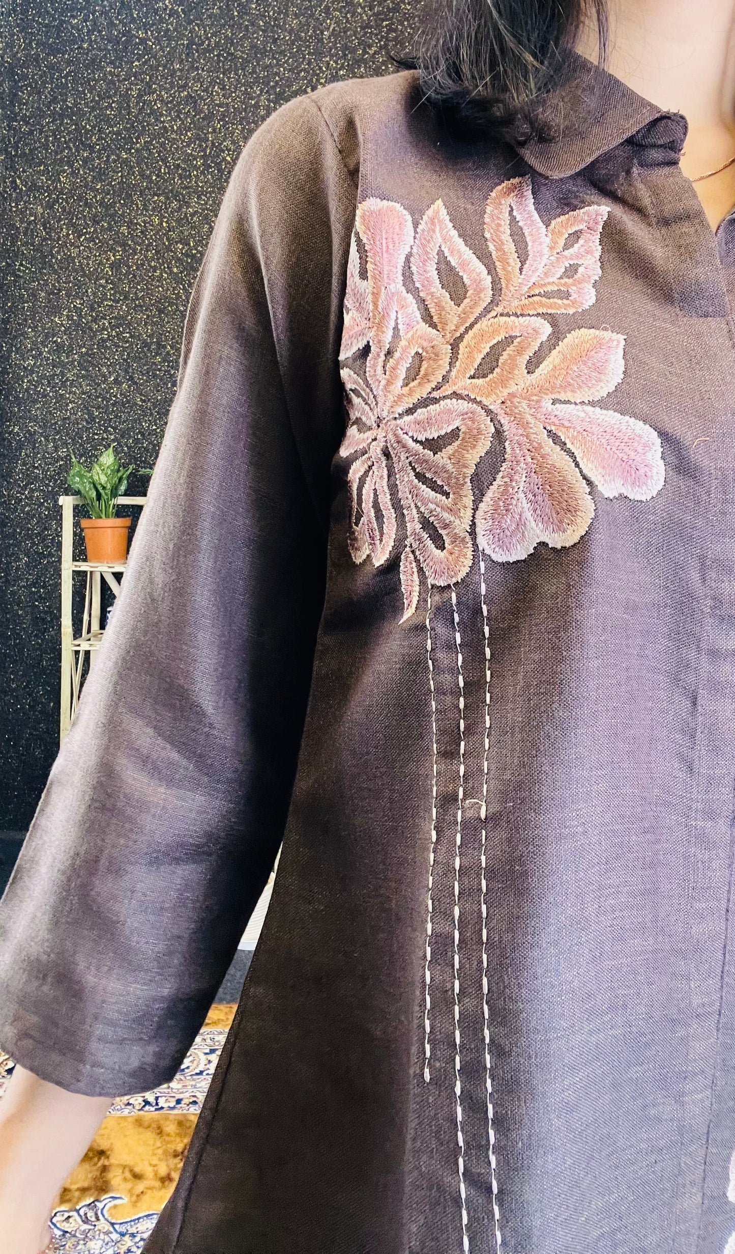 Elegant Brown Embroidered Cotton Silk Co-ord Set