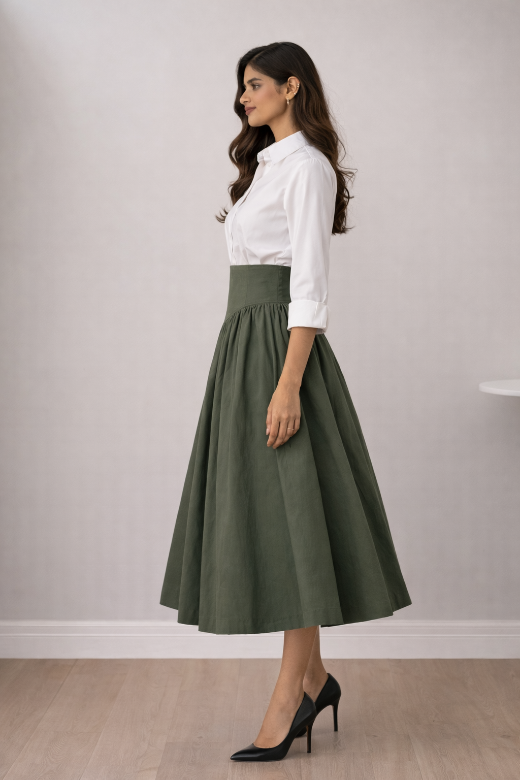 Women’s High Waist Flared Midi Skirt – Elegant Office & Casual Skirt
