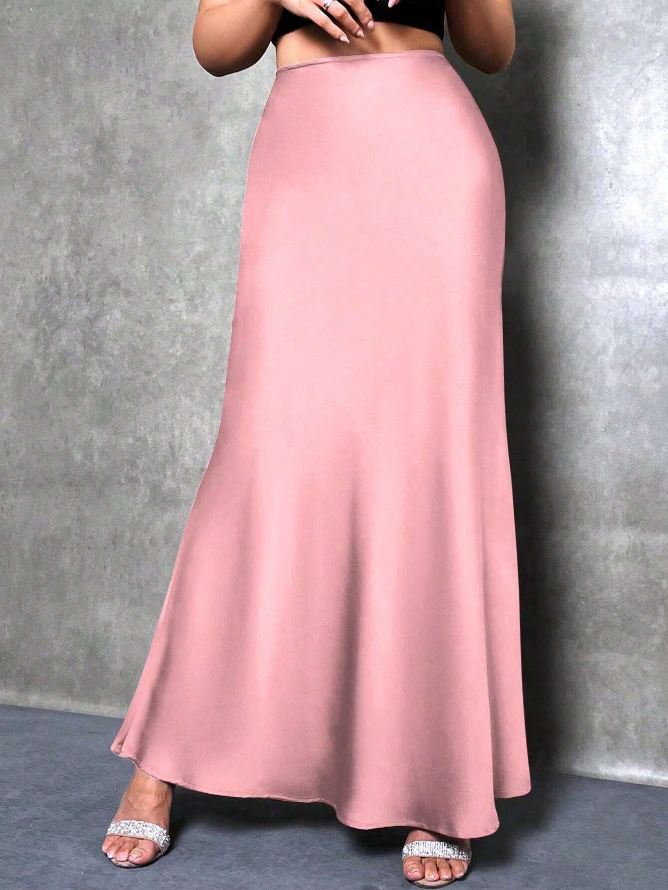 Women's Satin Skirt, Versatile Fish Tail Hem Mid-Length Skirt, Everyday Wear Skirt, Bossy Office Elegant Skirt