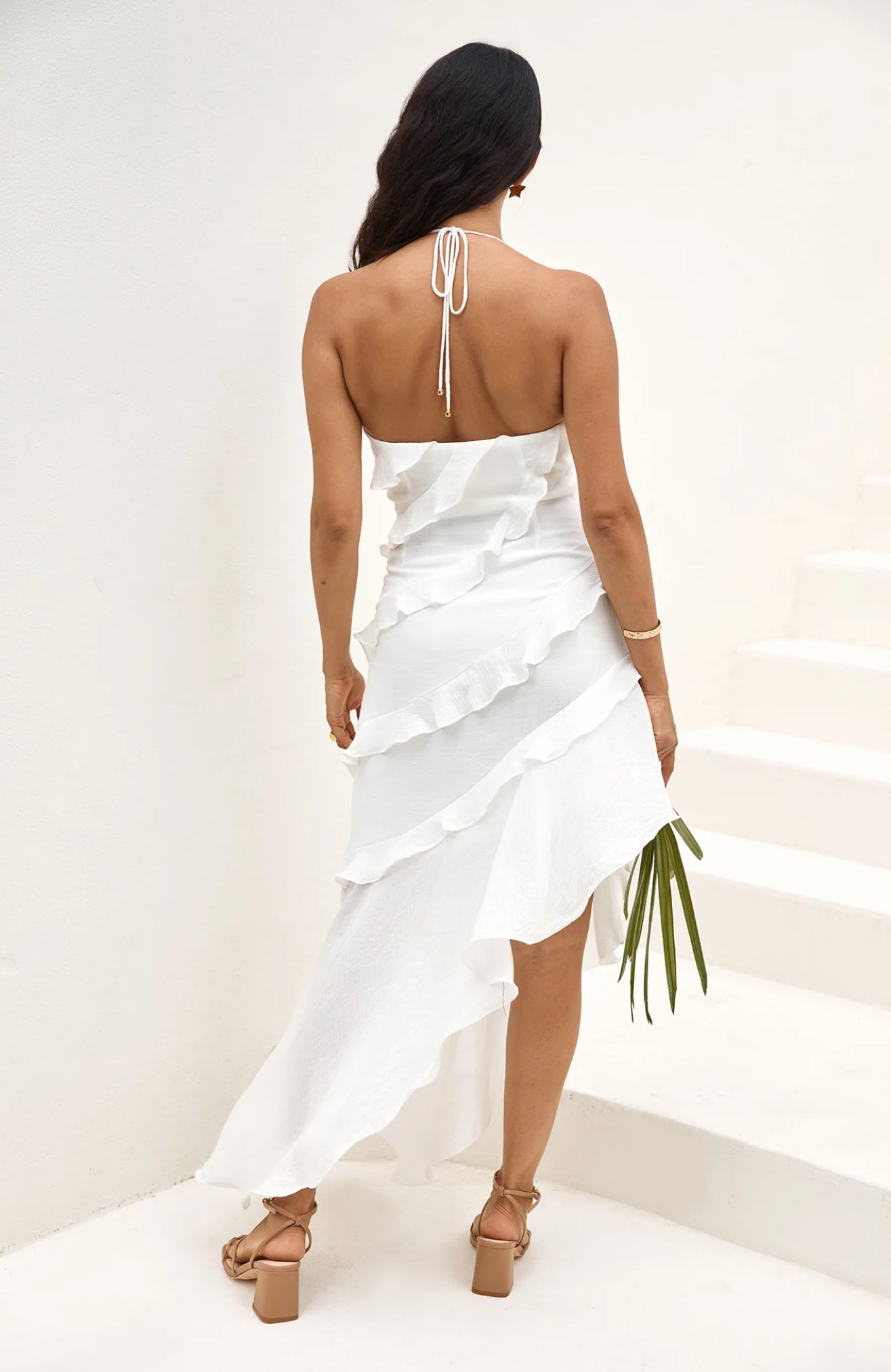 Halter Maxi Ruffle Dress White