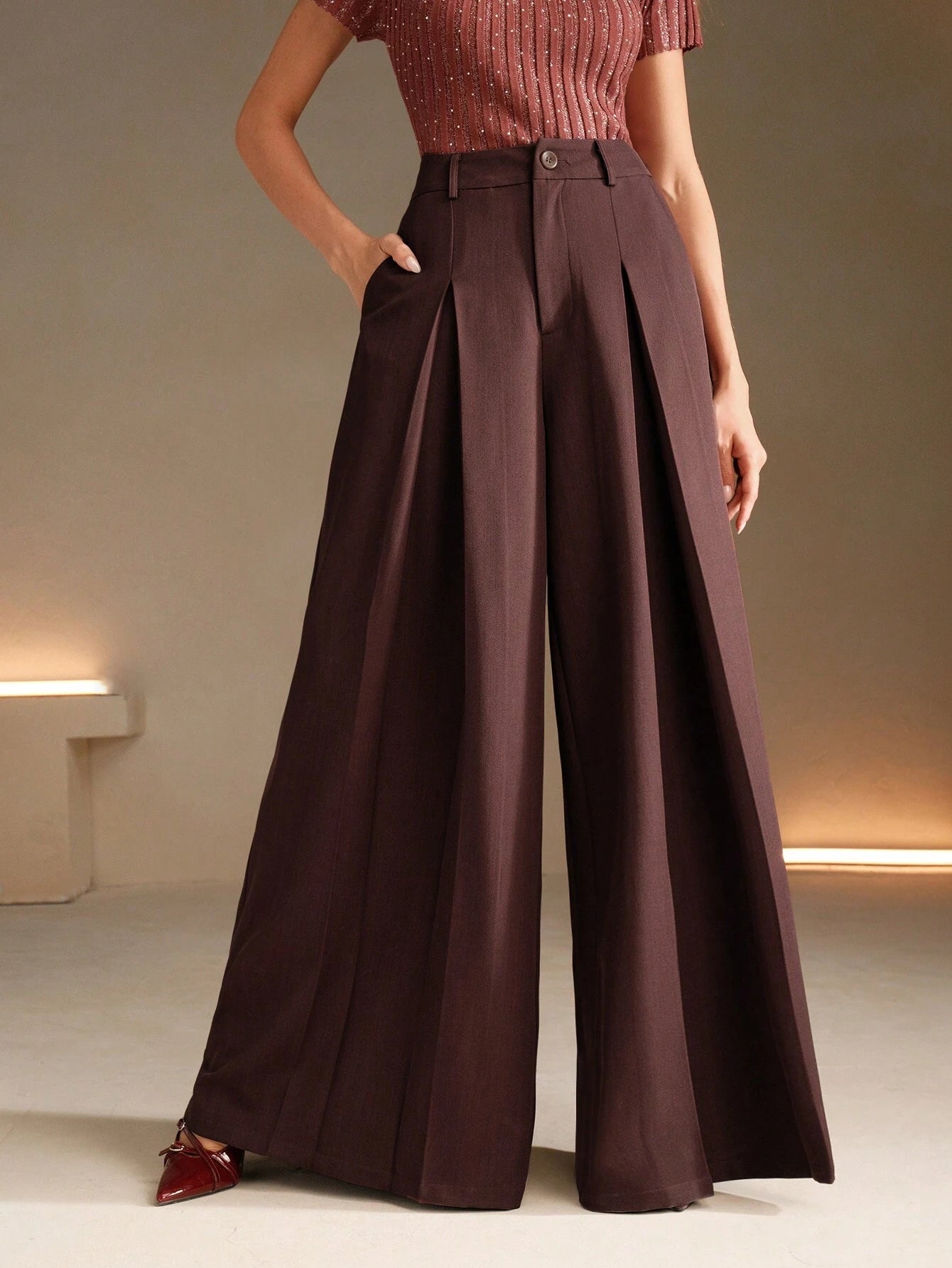 Women Loose fit Wide leg pleated Pant