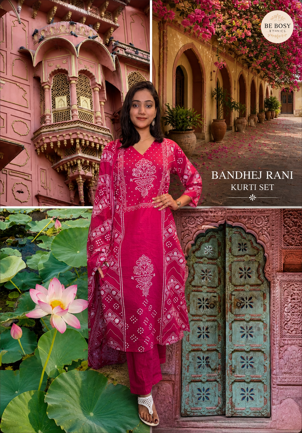 Bandhej Style Cotton Kurta set