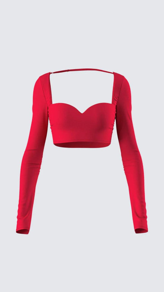 Red Sweetheart Neckline Top