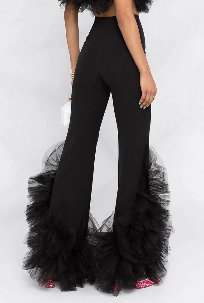 Black Colored Premium Tailored Net Flair Hem Pants