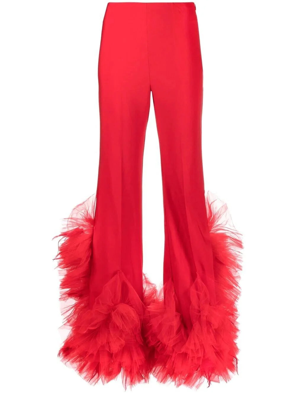 Red Colored Premium Tailored Net Flair Hem Pants