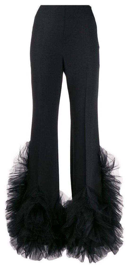 Black Colored Premium Tailored Net Flair Hem Pants