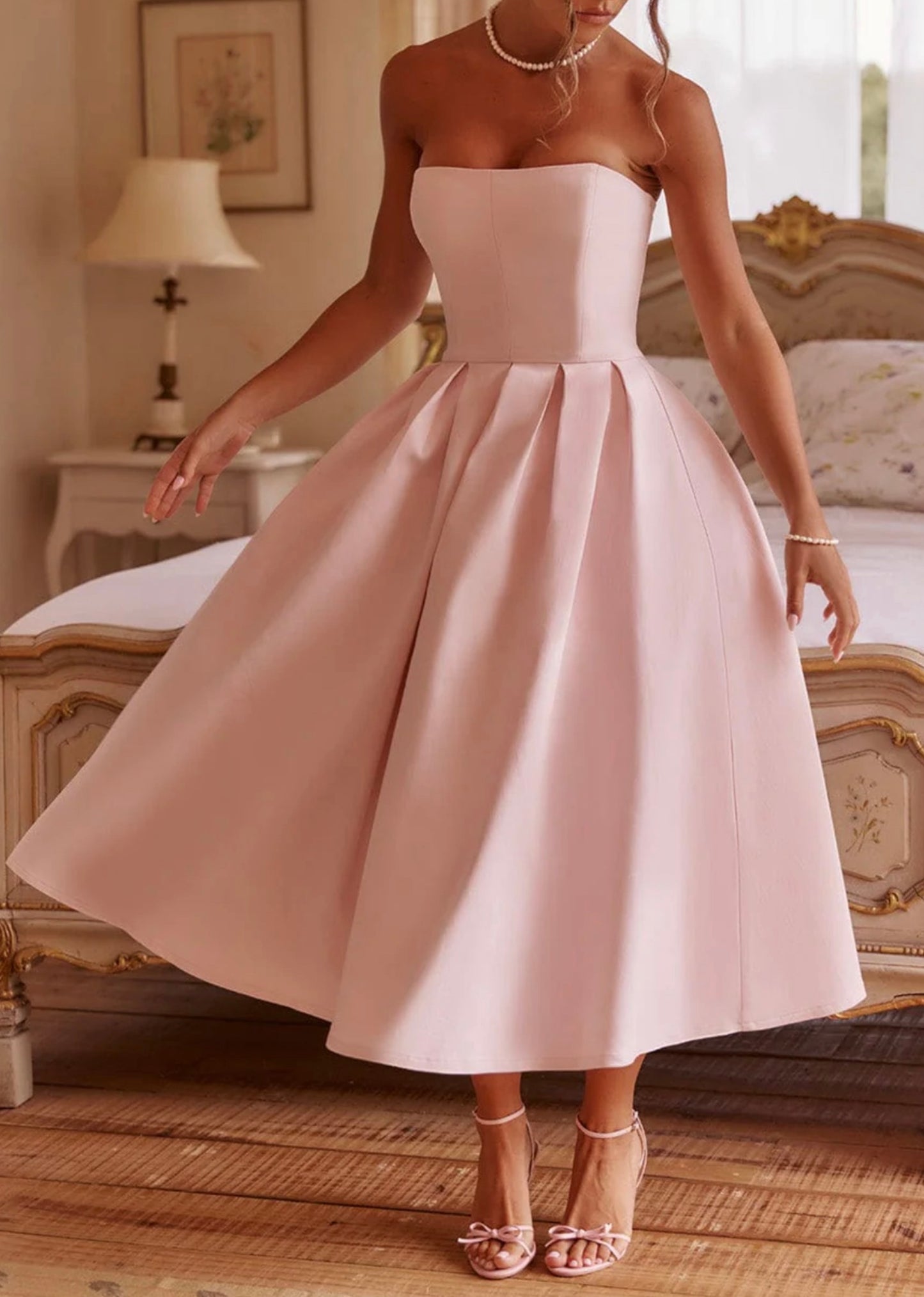 Elegant Flared Sleeveless Long Dress – Soft Pink Perfection