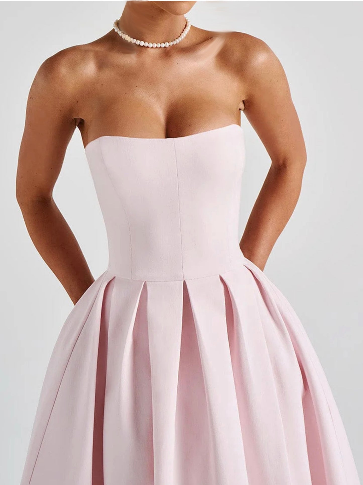 Elegant Flared Sleeveless Long Dress – Soft Pink Perfection