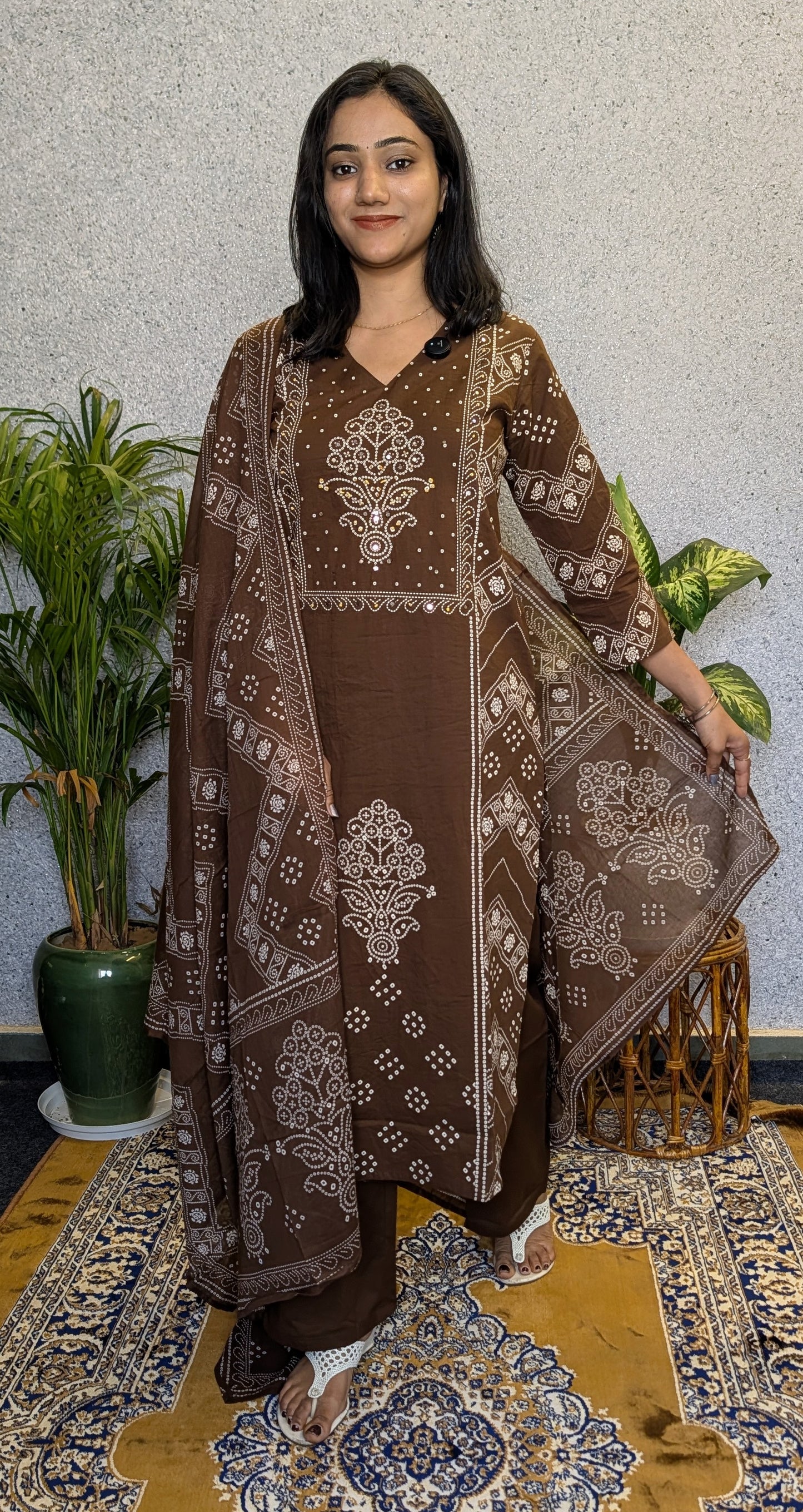 Bandhej Style Cotton Kurta set