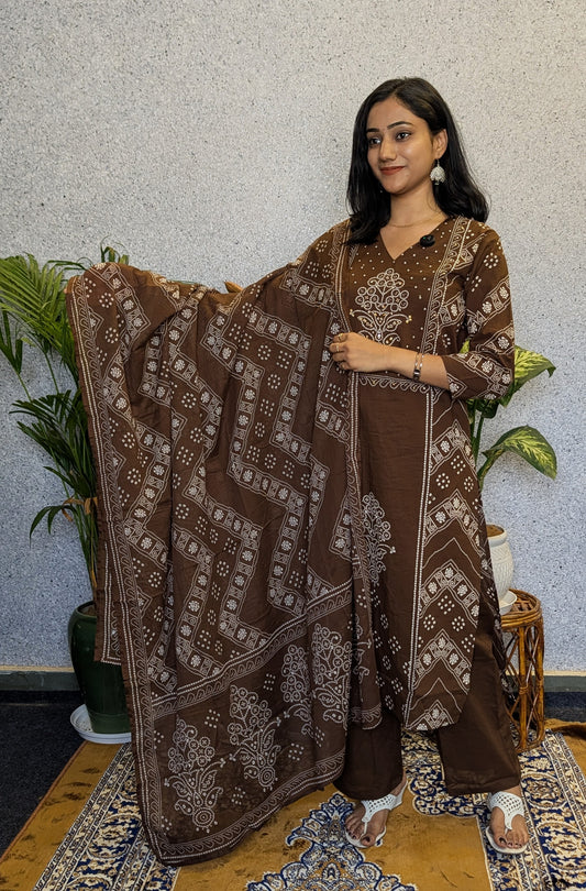Bandhej Style Cotton Kurta set
