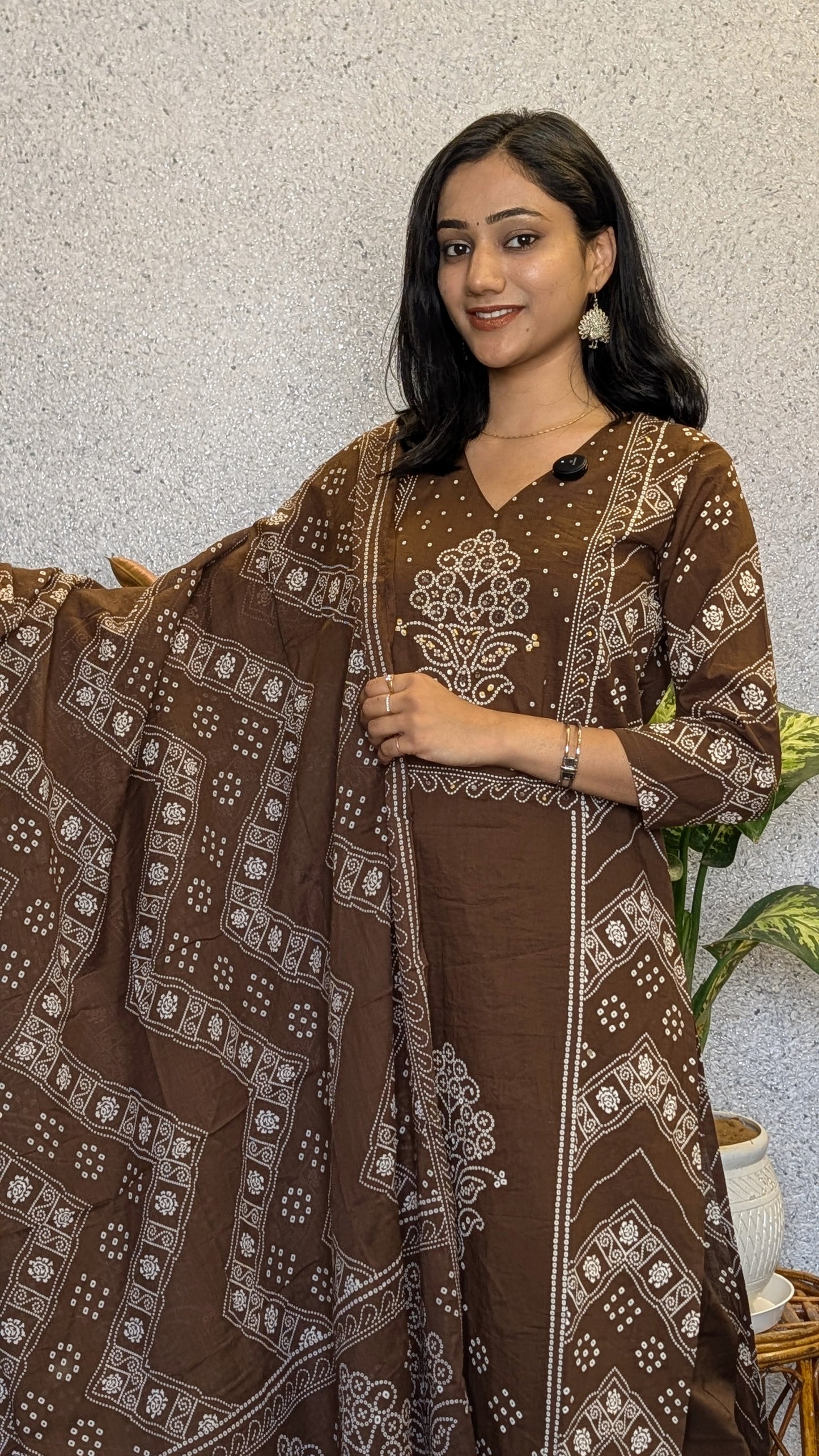Bandhej Style Cotton Kurta set