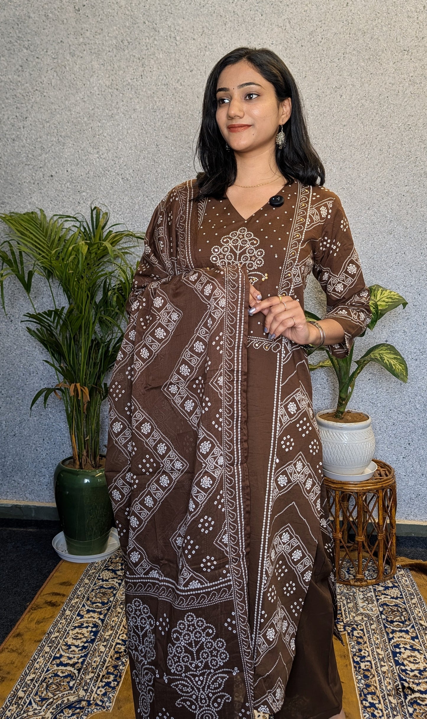 Bandhej Style Cotton Kurta set