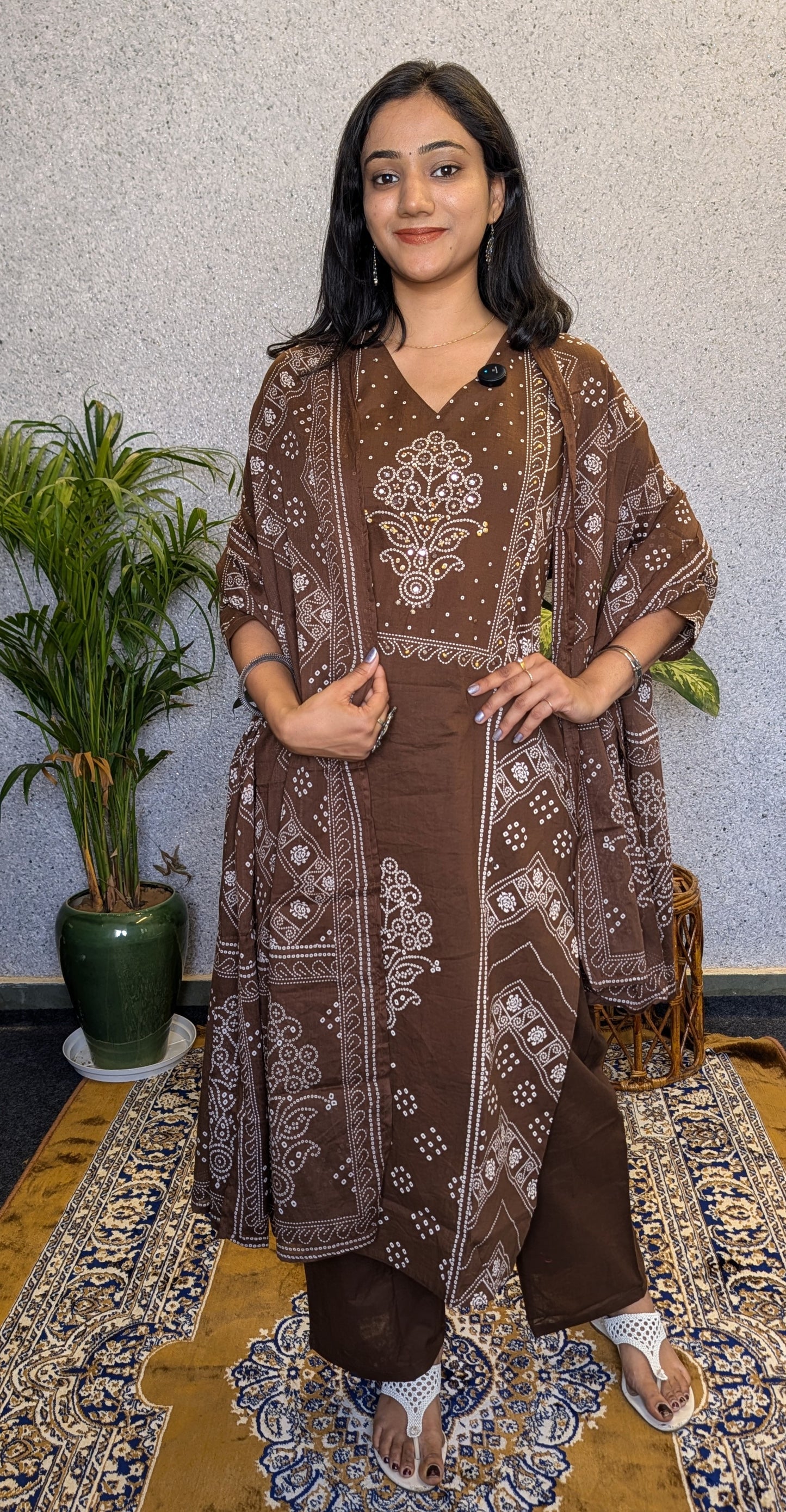 Bandhej Style Cotton Kurta set