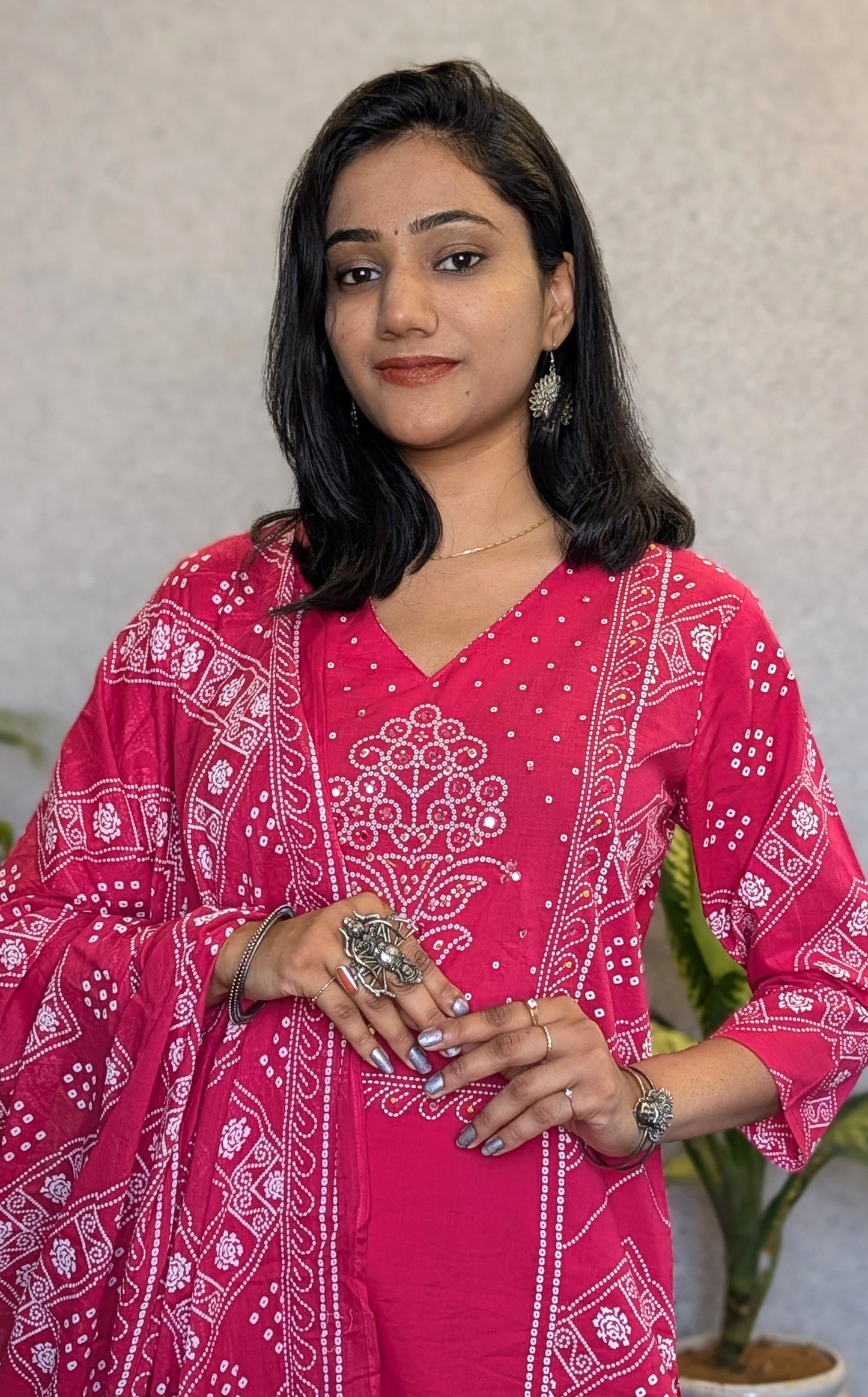 Bandhej Style Cotton Kurta set