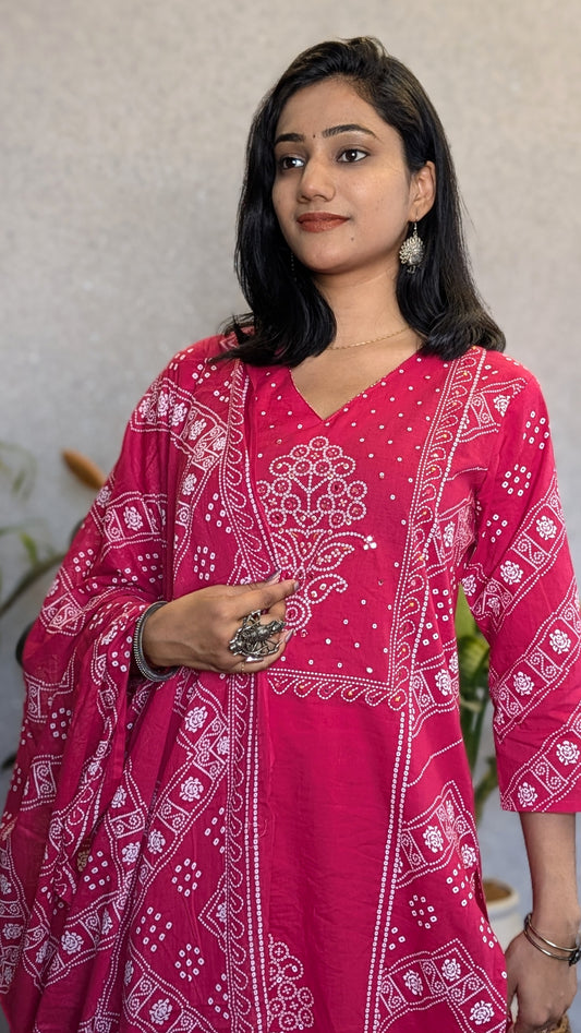 Bandhej Style Cotton Kurta set