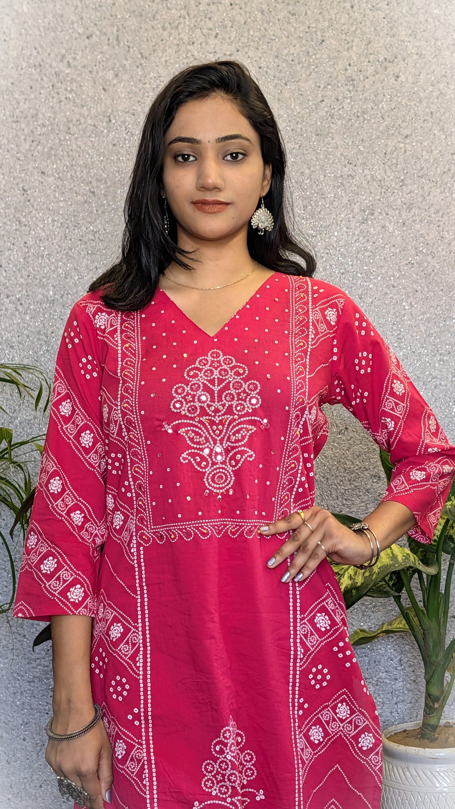 Bandhej Style Cotton Kurta set