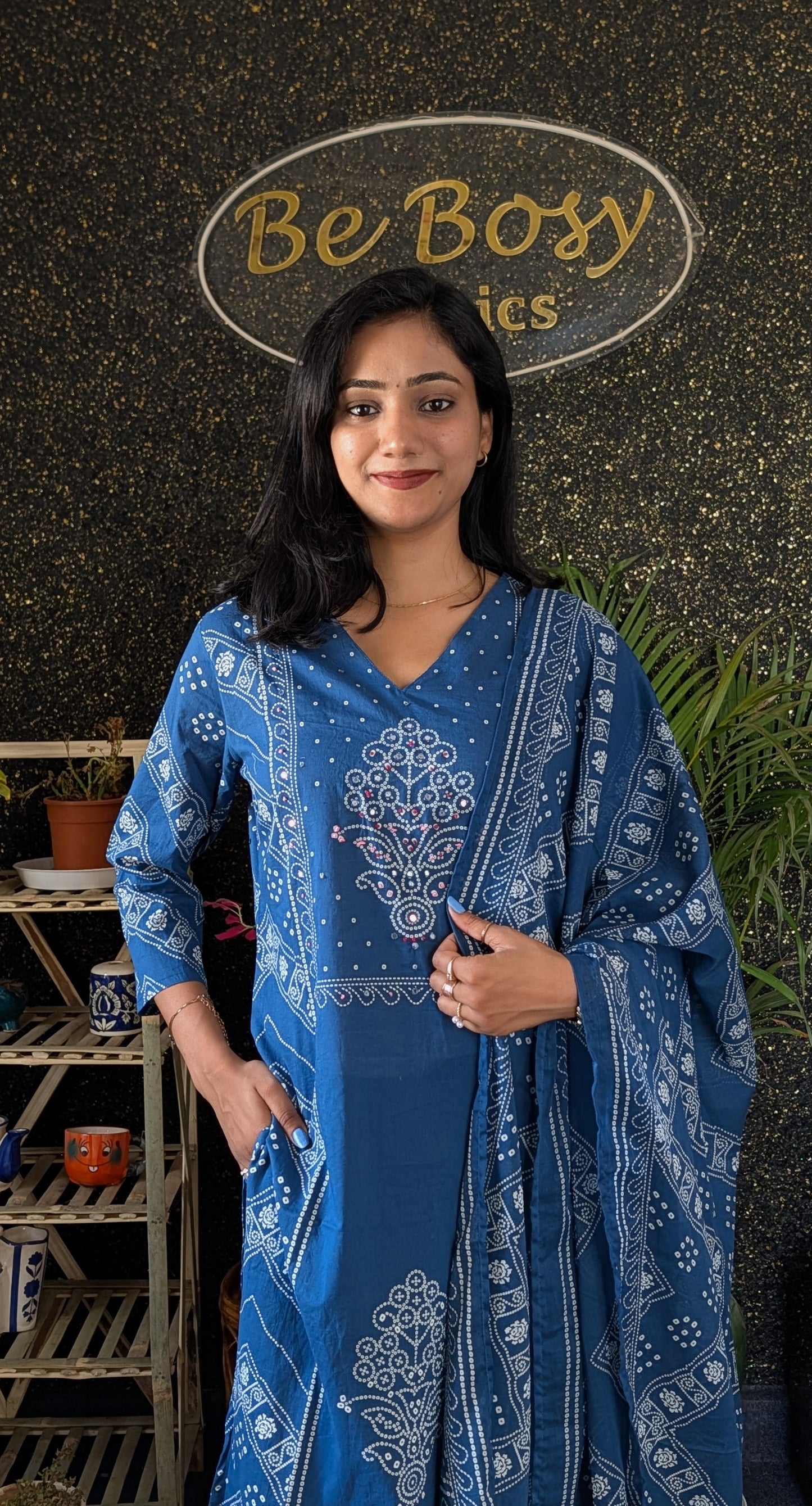 Bandhej Style Cotton Kurta set