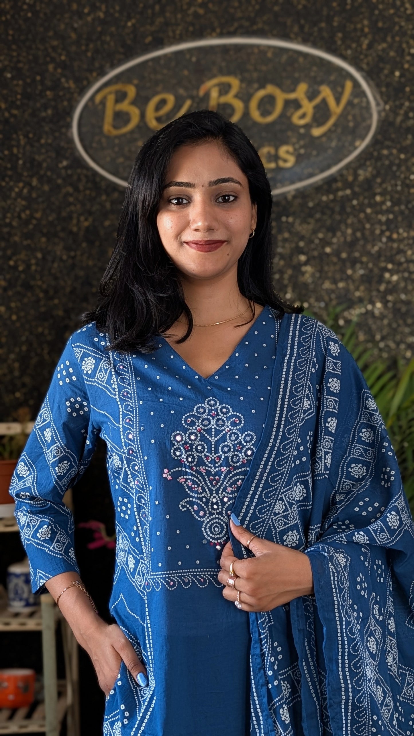 Bandhej Style Cotton Kurta set