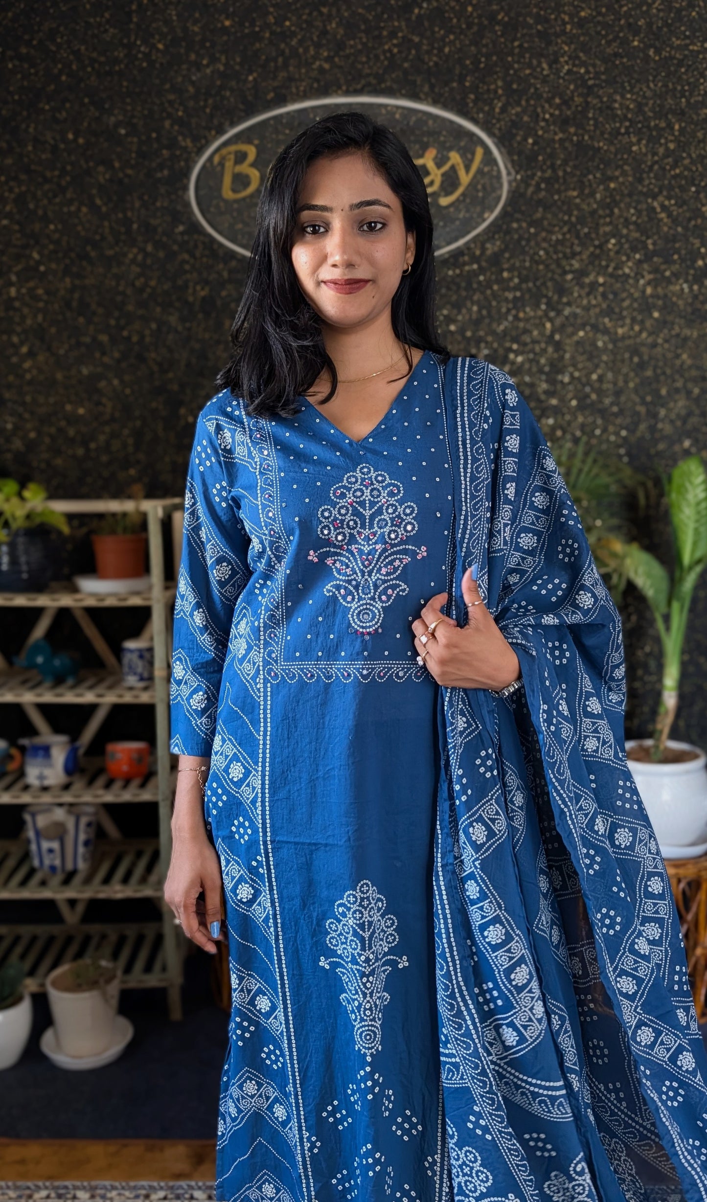 Bandhej Style Cotton Kurta set