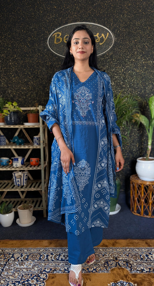 Bandhej Style Cotton Kurta set