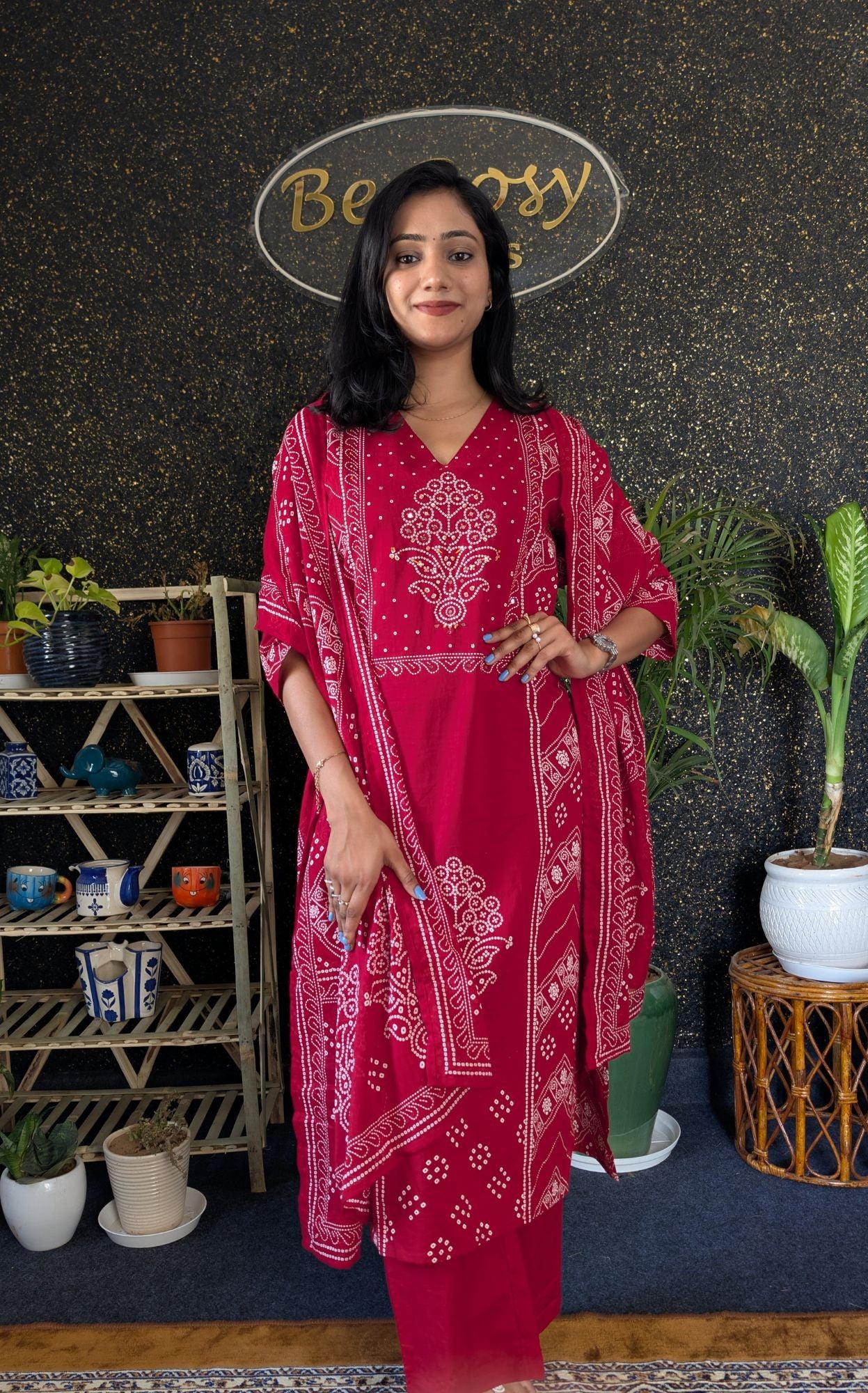 Bandhej Style Cotton Kurta set