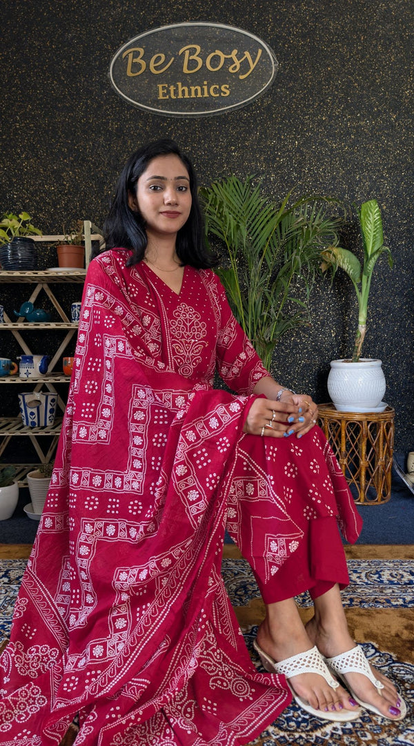 Bandhej Style Cotton Kurta set