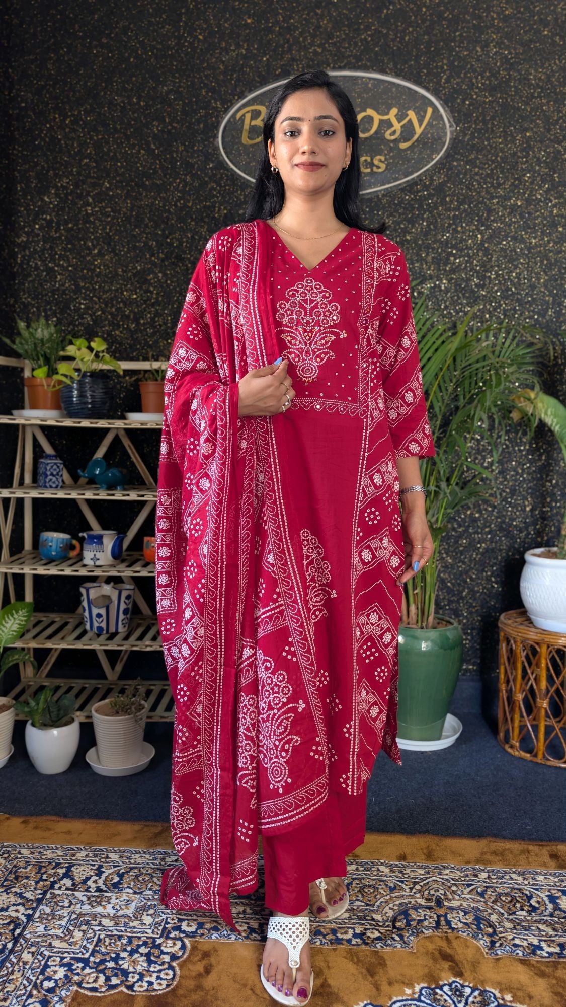 Bandhej Style Cotton Kurta set
