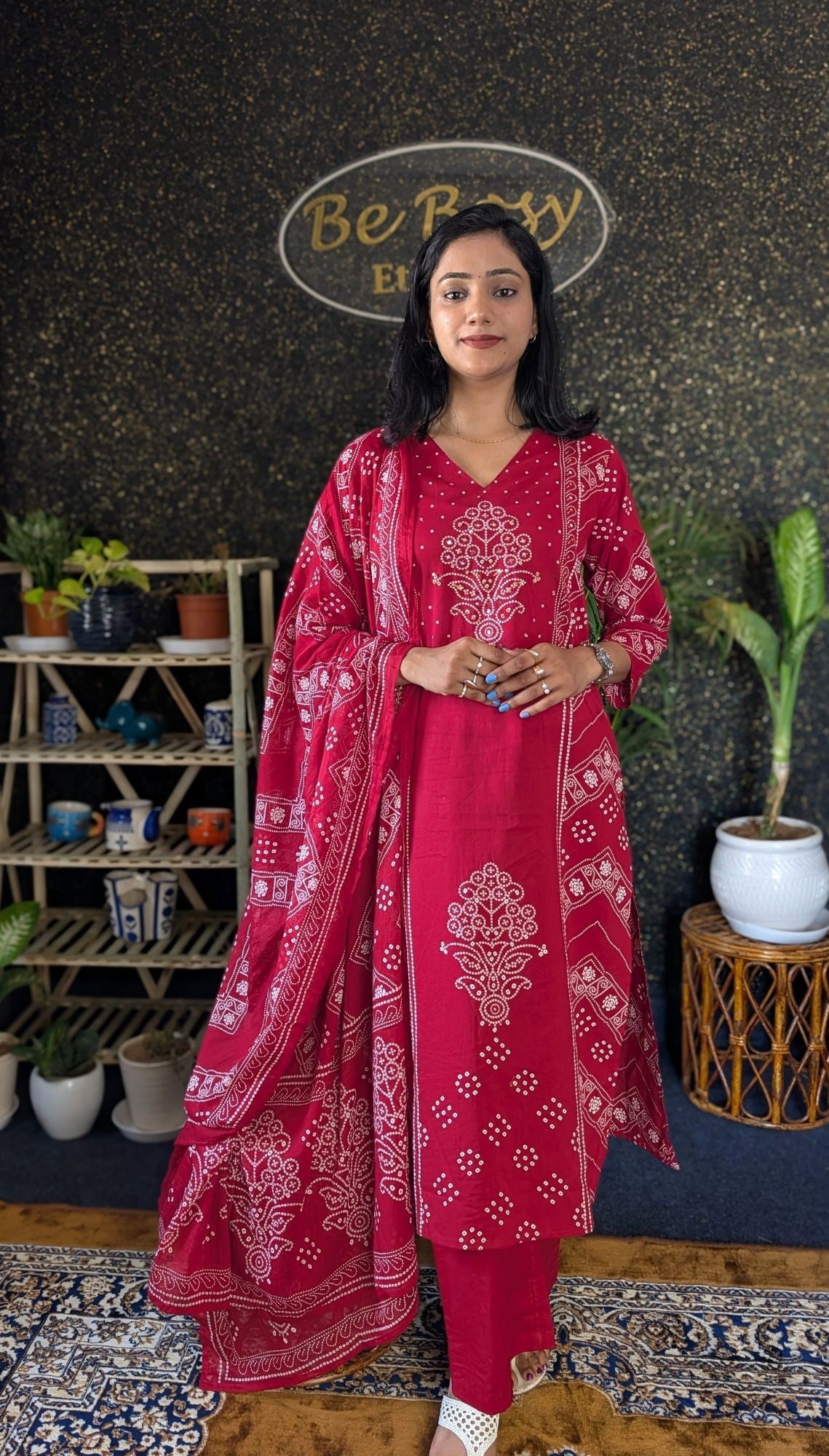 Bandhej Style Cotton Kurta set