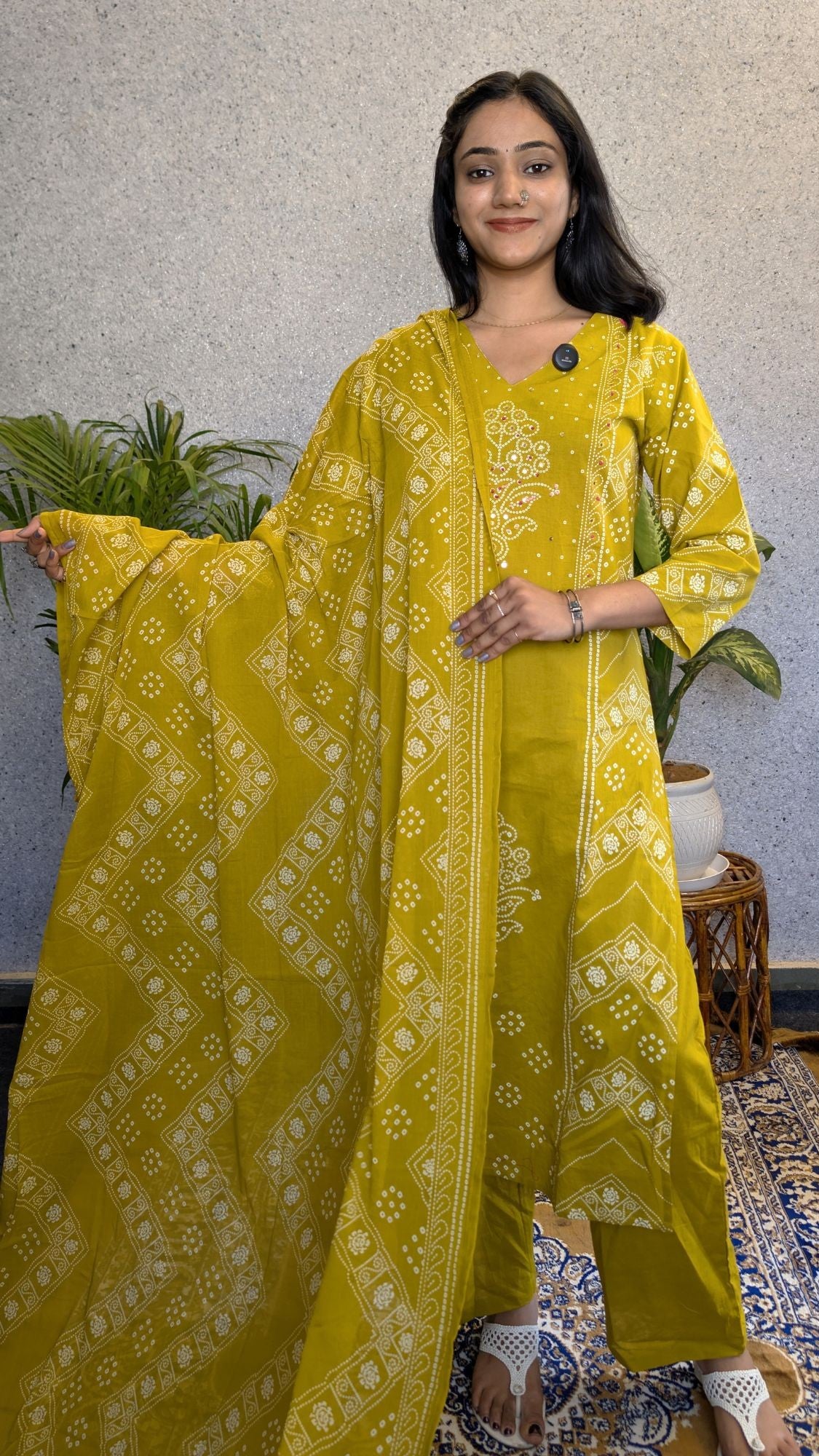 Bandhej Style Cotton Kurta set