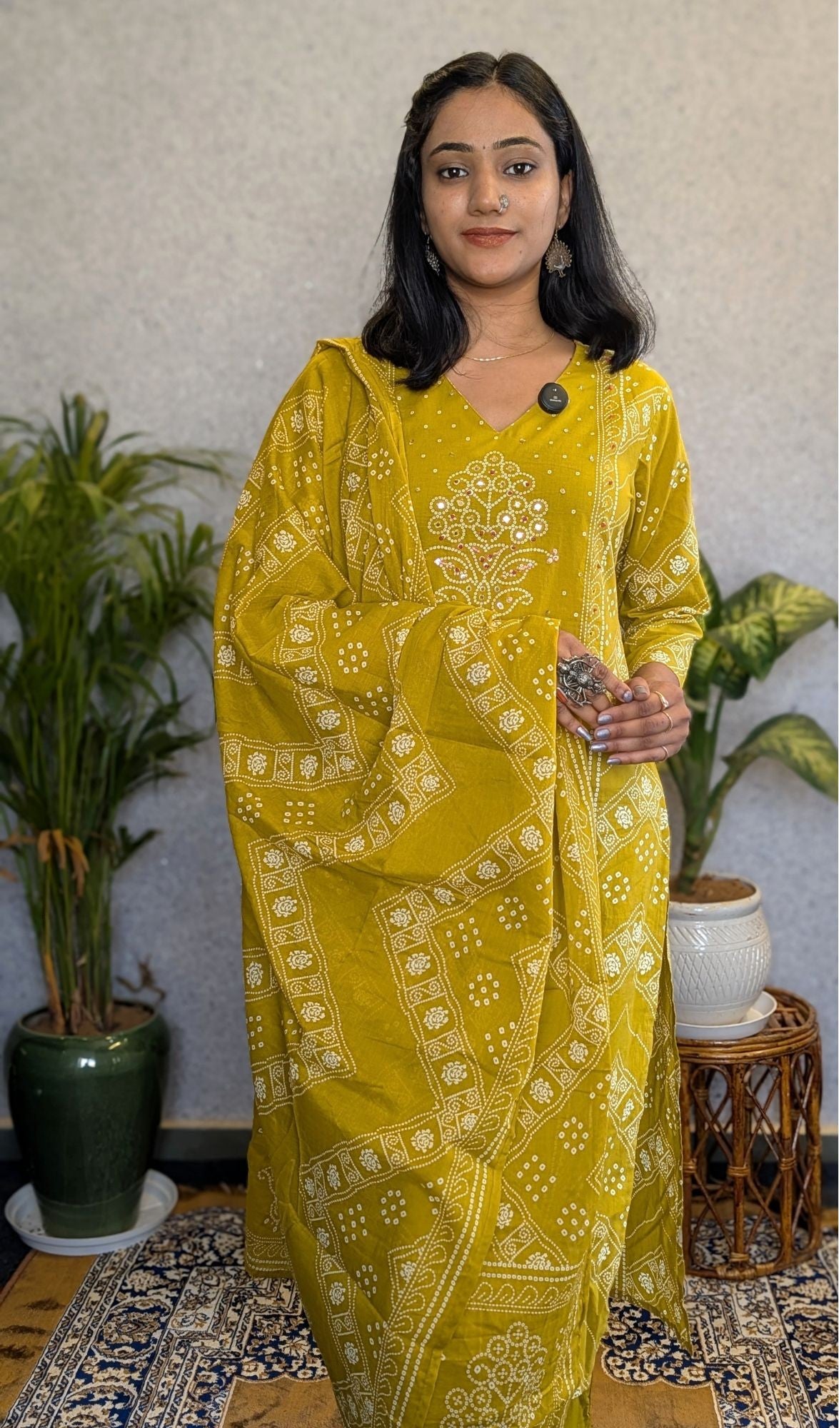 Bandhej Style Cotton Kurta set