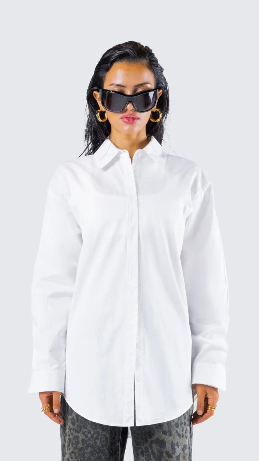 White Full Sleeve Shirt with Big Collar