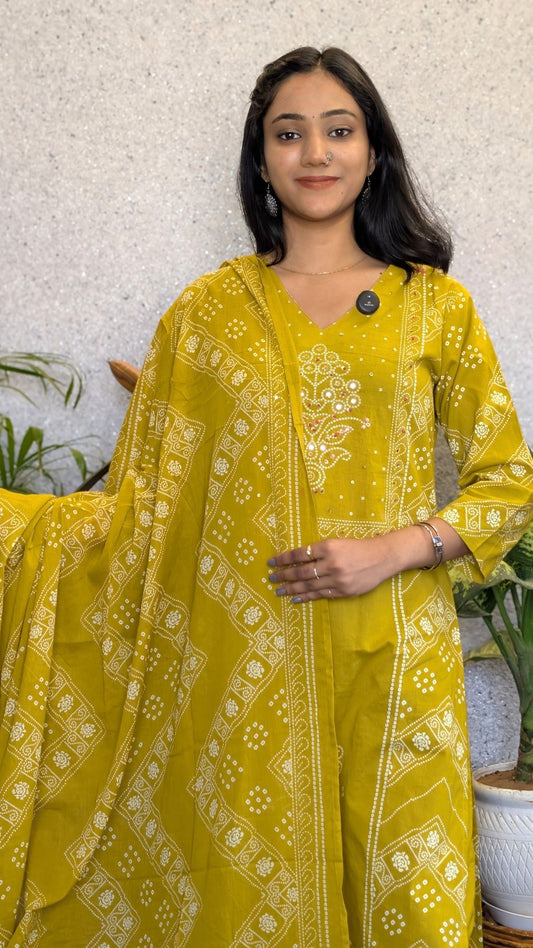 Bandhej Style Cotton Kurta set