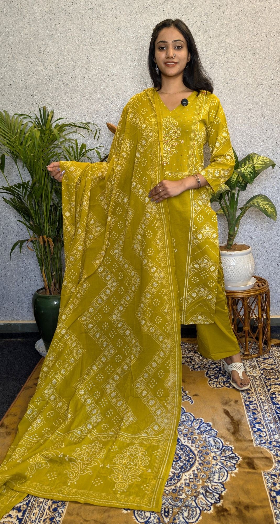 Bandhej Style Cotton Kurta set