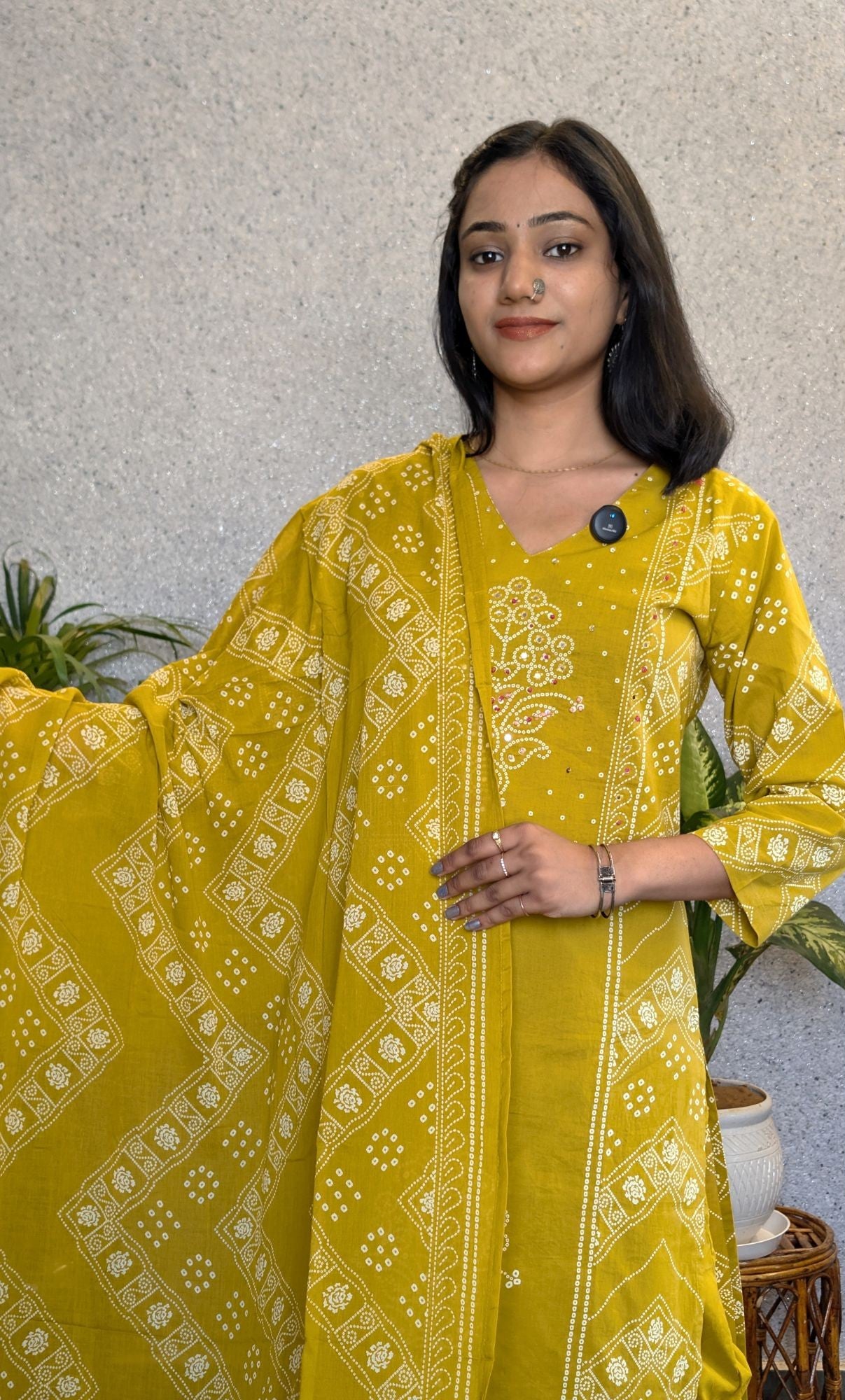 Bandhej Style Cotton Kurta set