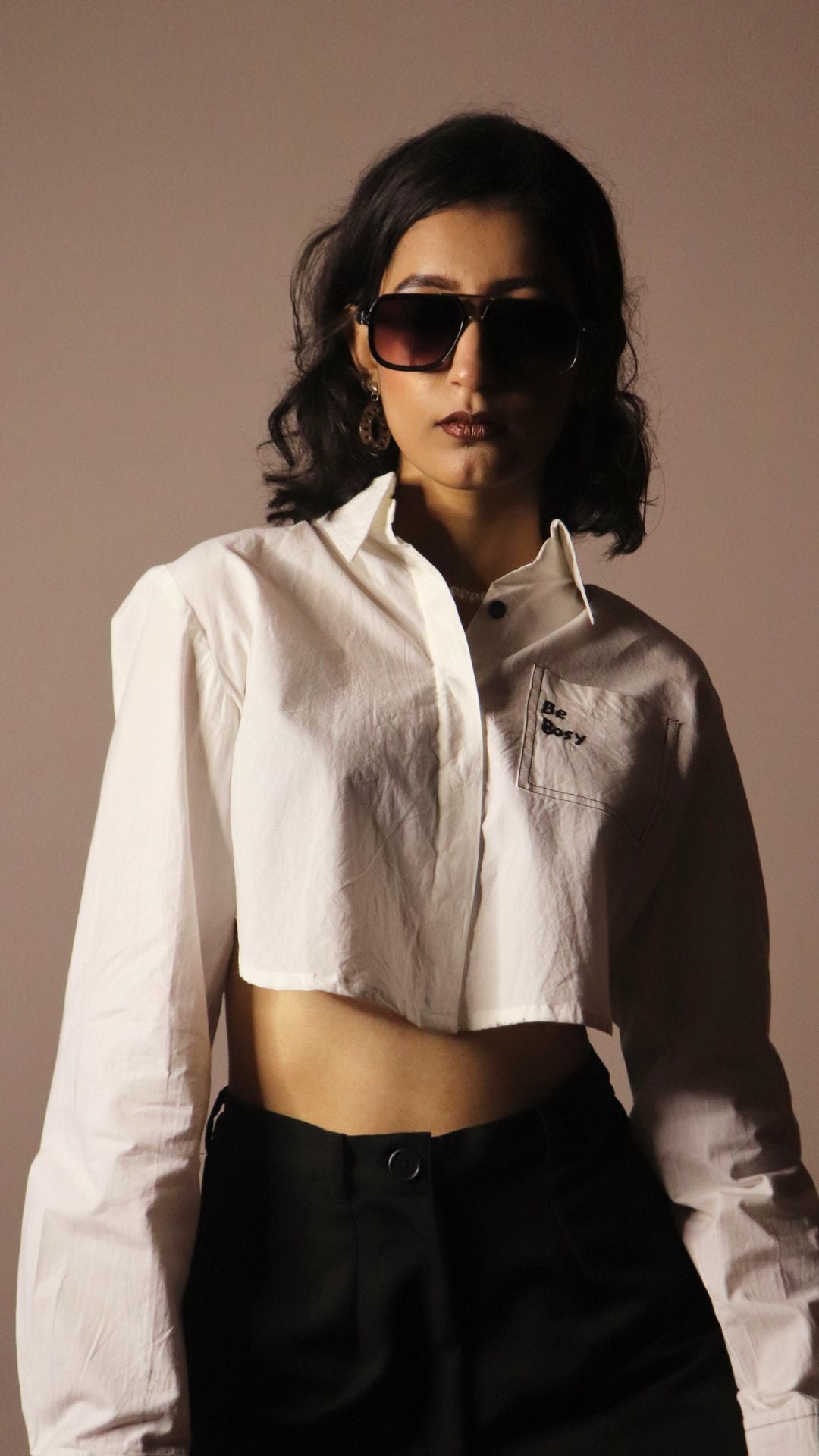 Embroidered White Crop Shirt