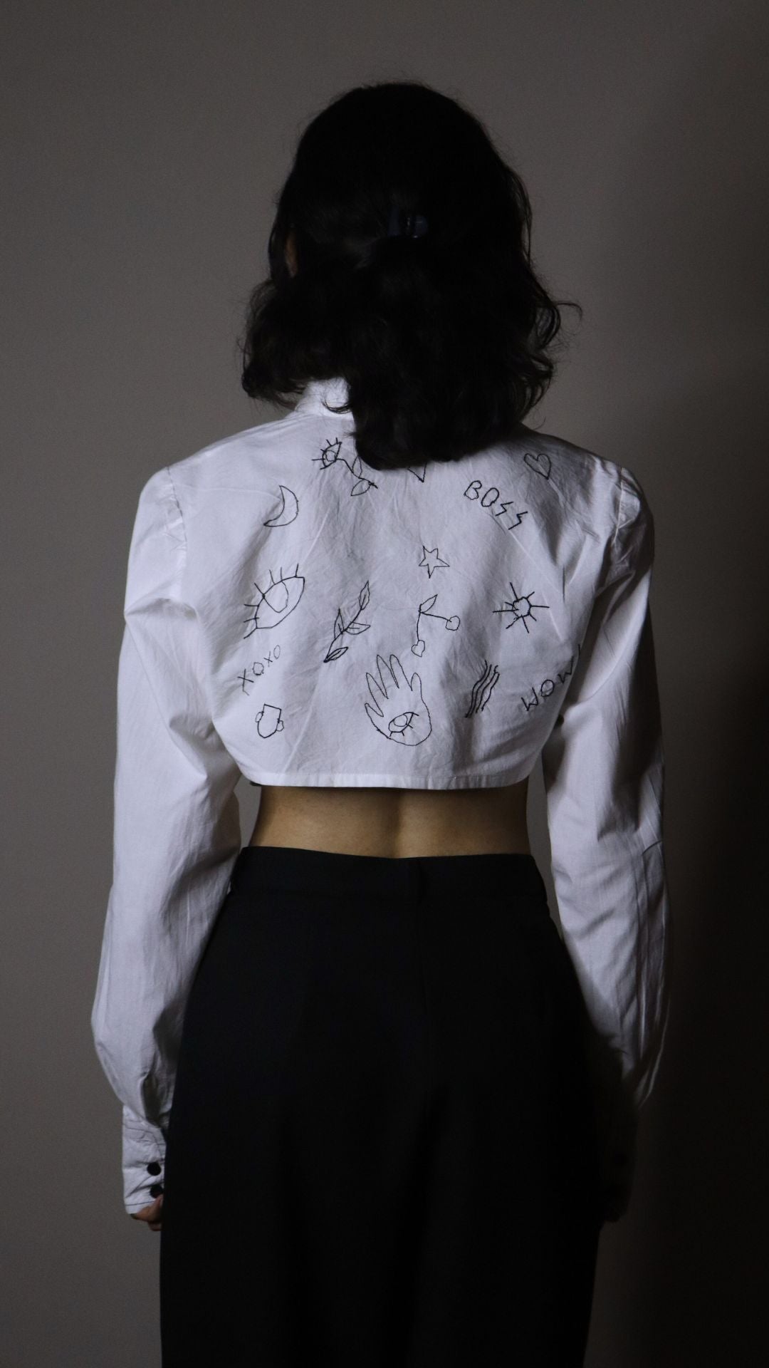 Embroidered White Crop Shirt