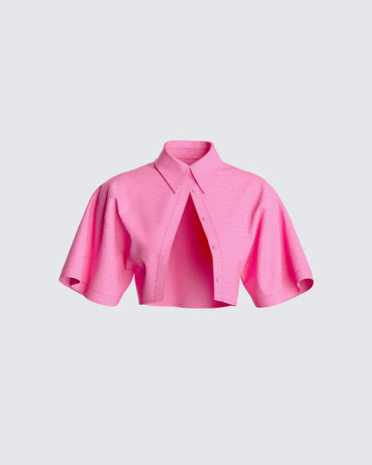 Pink Crop Shirt with Drop Shoulder Sleeves