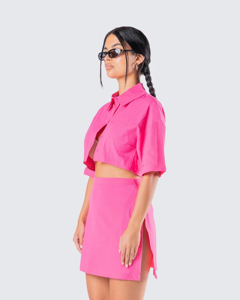 Pink Crop Shirt with Drop Shoulder Sleeves