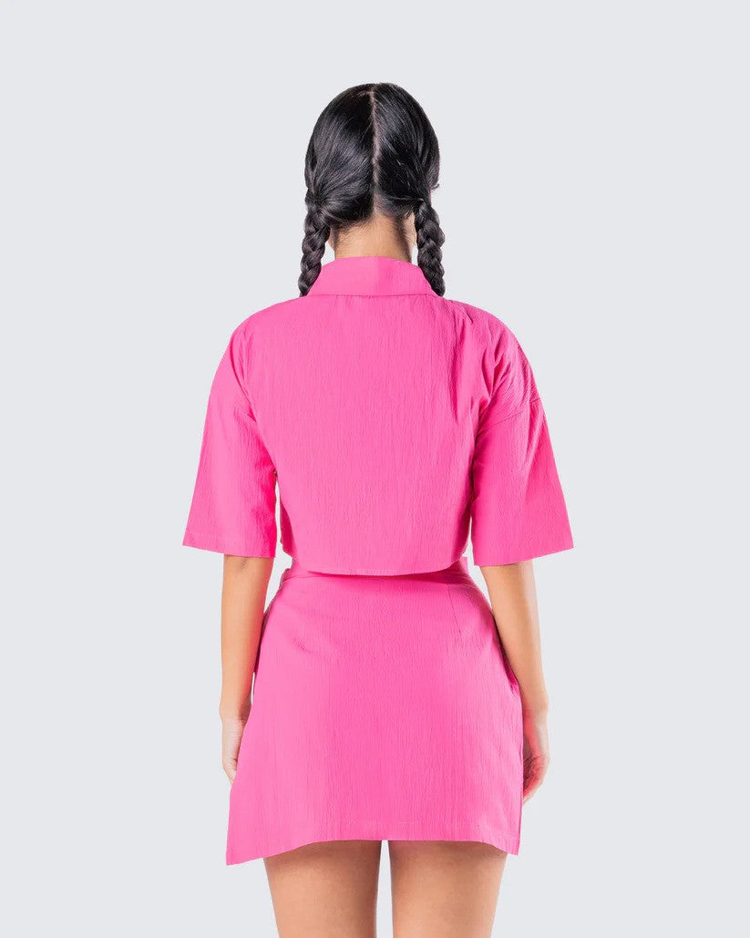 Pink Crop Shirt with Drop Shoulder Sleeves