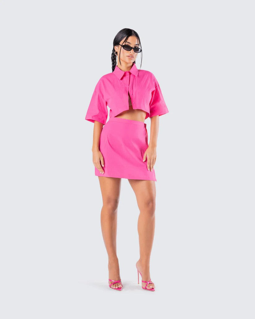 Pink Crop Shirt with Drop Shoulder Sleeves